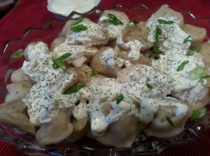   This is a favorite dish of my children from Russia.  It takes some time to make them by hand, but is a great opportunity to gather together and spend time talking and laughing in the kitchen.  Serve hot with  a little stock-butter and/or sour cream and sprinkle with dill.  