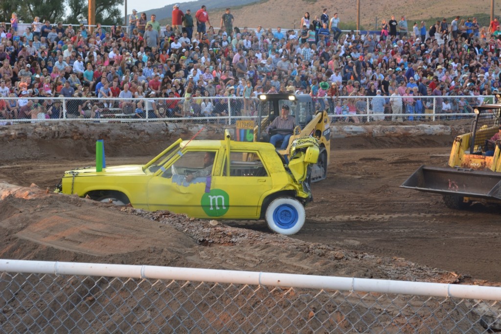 M&M car at the demolition derby