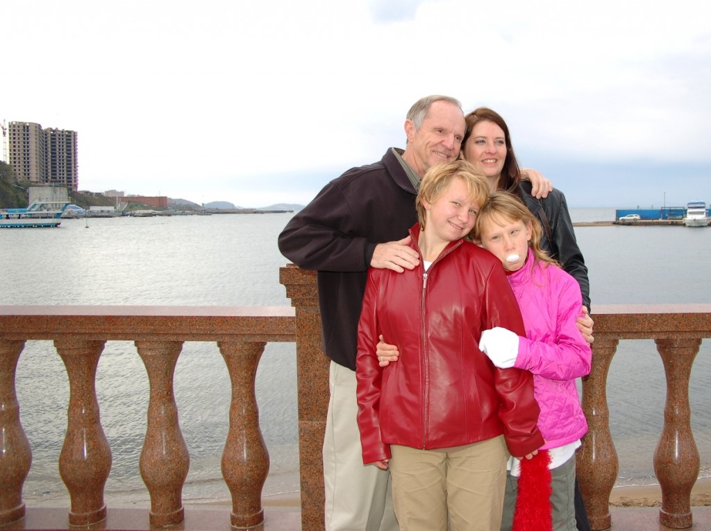 Emily with her sister, Annie, Dyedushka Bill, and her new mother, Amy