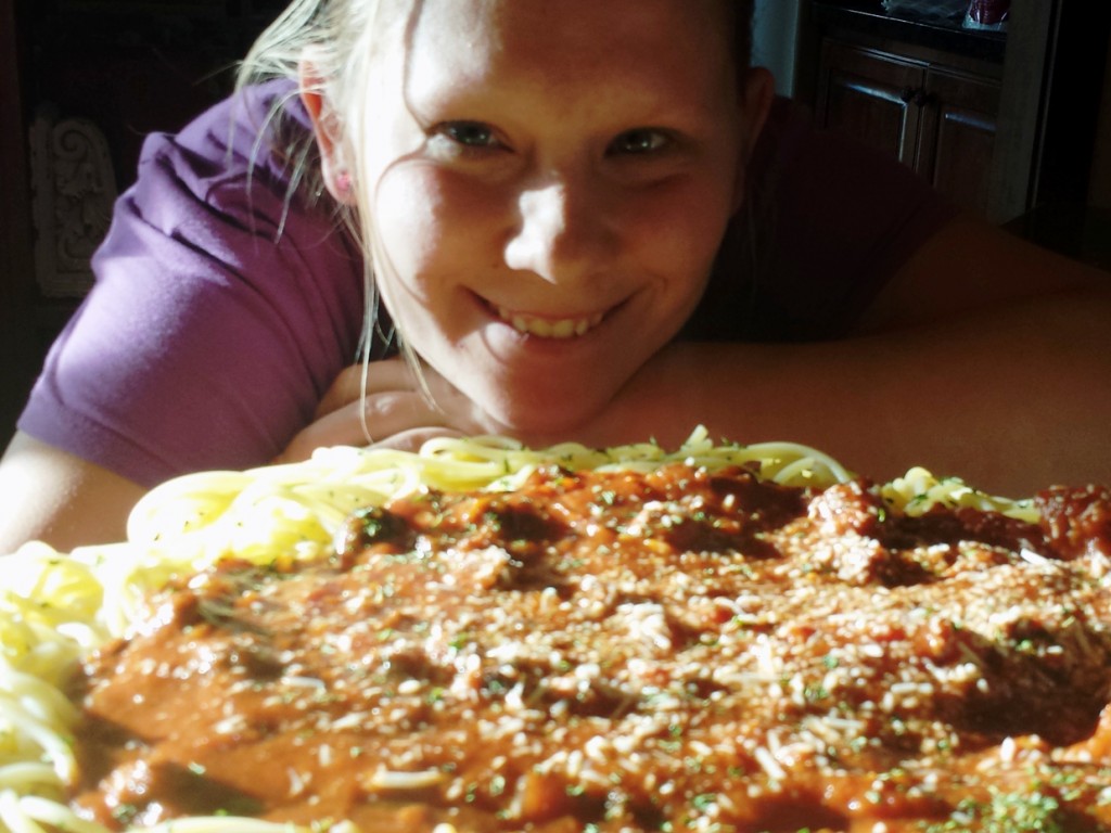 Annie did a great job helping to make our Monster Spaghetti.